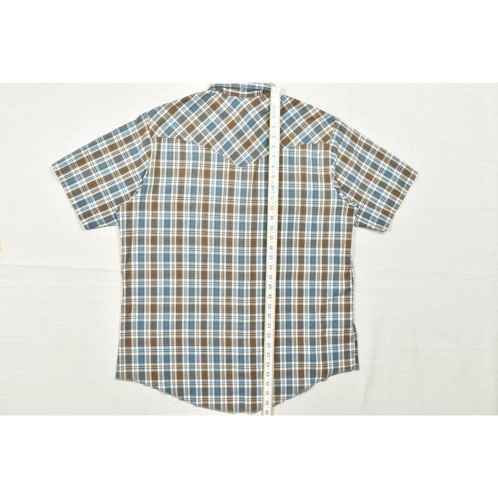 Western Frontier Men's Brown Blue Plaid Snap Button Shirt Short Sleeve Size L - Picture 4 of 8